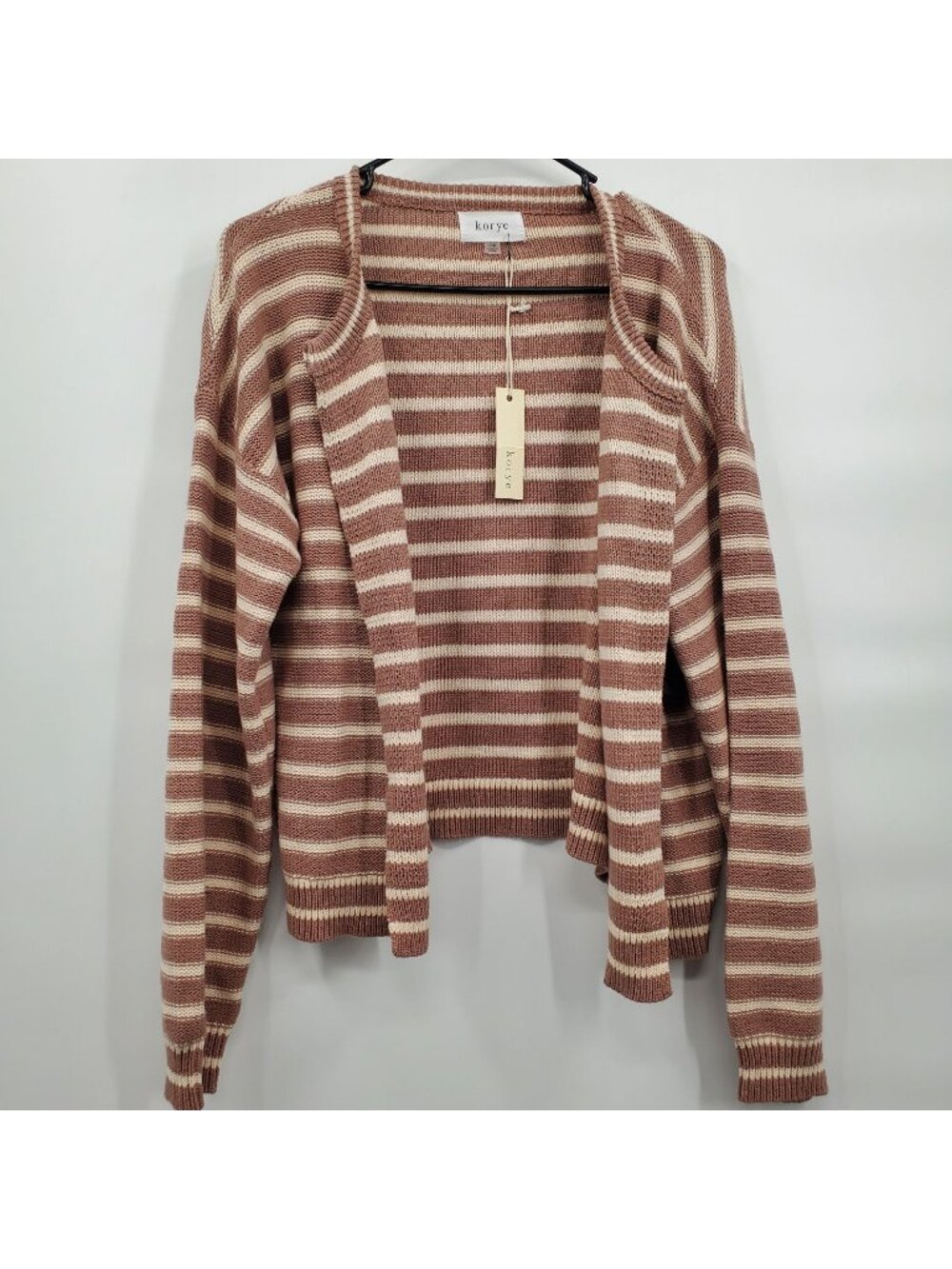 Korye Open Front Striped Knit Cardigan Women Size Large NWT Long Sleeve Brown